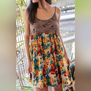 NWT Natural Life Gigi Mini Dress - Grey Orange Roses Small And X-Small